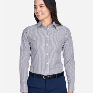 Women's Crown Collection® Banker Stripe Woven Dress Shirt - D645W - Image 9